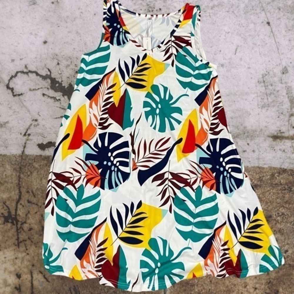 Misfay Tropical Print Sleeveless Swing Dress